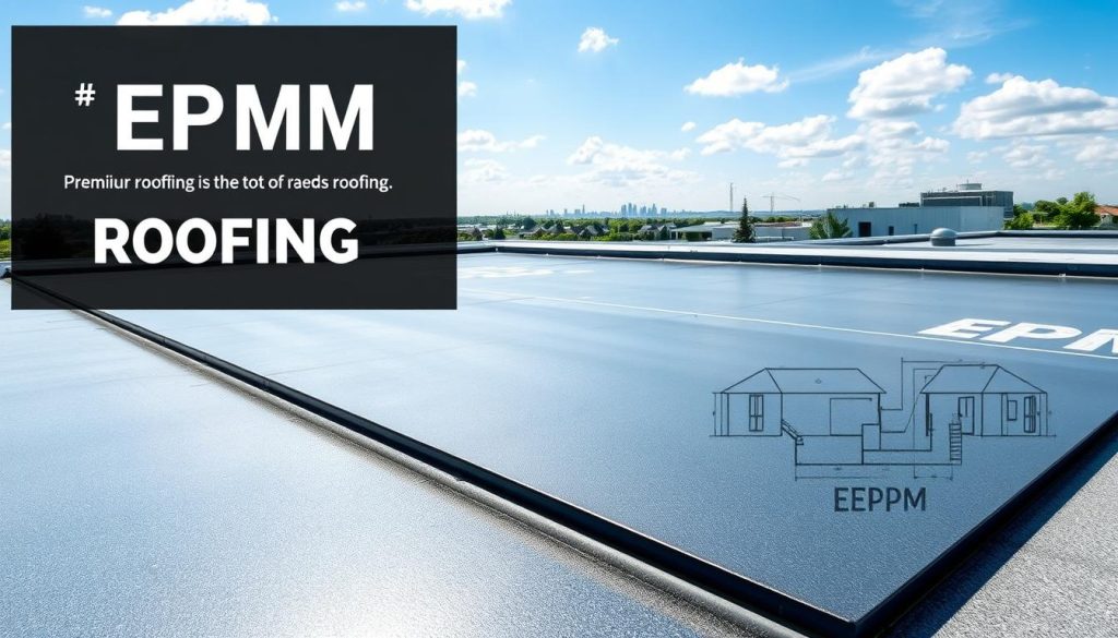 A well-lit, highly detailed scene showcasing the key benefits of EPDM roofing. In the foreground, an EPDM-covered flat roof stands proud, its seamless, durable surface glistening in the natural light. In the middle ground, architectural drawings and schematics highlight the material's versatility and ease of installation. The background features a scenic skyline, demonstrating EPDM's ability to withstand weathering and provide long-lasting protection. The overall composition conveys the reliability, longevity, and aesthetic appeal of EPDM as a premier roofing solution for modern homes and buildings. A well-lit, highly detailed scene showcasing the key benefits of EPDM roofing. In the foreground, an EPDM-covered flat roof stands proud, its seamless, durable surface glistening in the natural light. In the middle ground, architectural drawings and schematics highlight the material's versatility and ease of installation. The background features a scenic skyline, demonstrating EPDM's ability to withstand weathering and provide long-lasting protection. The overall composition conveys the reliability, longevity, and aesthetic appeal of EPDM as a premier roofing solution for modern homes and buildings.
